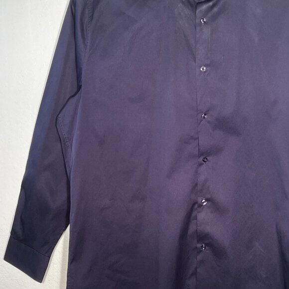 Alain Andre of Paris 6XL Mens Slim Fit Button-Down Dress Shirt Navy Blue Formal - Picture 6 of 16